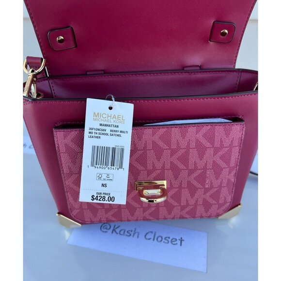 Michael Kors satchel manhattan medium leather berry - Picture 8 of 11